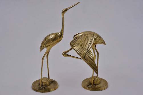 Pair of brass bird sculptures, herons, 1960`s ca, French